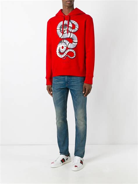 gucci snake red hoodie|Gucci distressed hoodie.